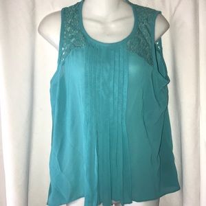 Nicole Miller | Teal Sheer Blouse L Sleeveless